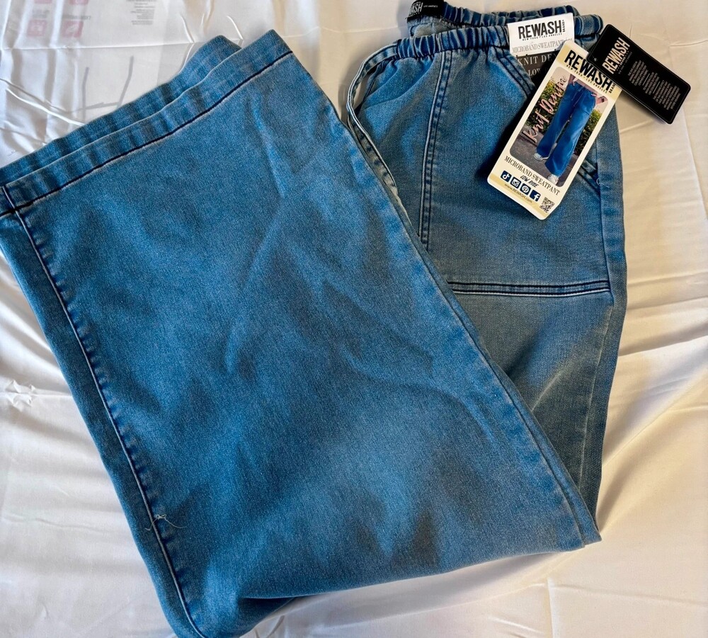 Rewash Brand Women's Wide-Leg Blue Denim Jeans